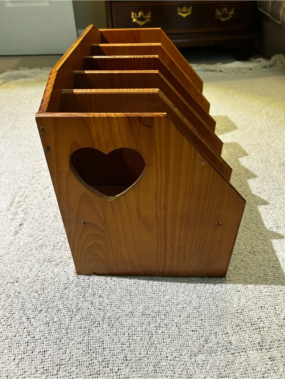Vintage Wooden Desk Organizer with Heart Drawer and Sides